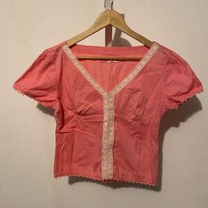 Aqua Coral Lace Accent Blouse